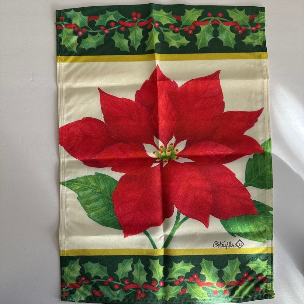 Christmas Poinsettia Indoor Flag 17.5x12.5” © Stouffer Wall Hanging Rod Pocket